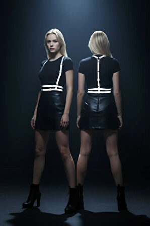 Karanlıkta Yansıyan - Reflektörlü Göğüs Harness, Parti Harness, Elbise Aksesuar - APFT205