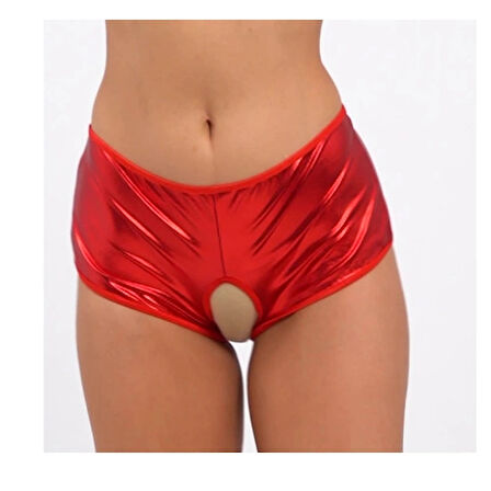 Fantezi Kırmızı Özel Bölgeleri Açık Parlak Külot 0048
