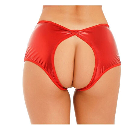 Fantezi Kırmızı Özel Bölgeleri Açık Parlak Külot 0048