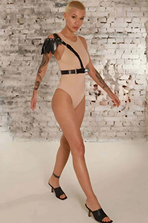 Omuzda Yaprak Detaylı Şık Tek Omuz Deri Kemer - APFT1033