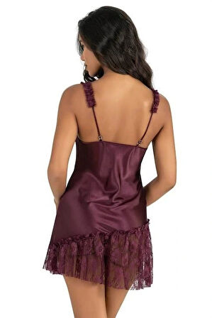 Mürdüm Kısa Saten Gecelik 8238