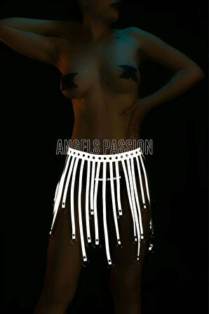 Beyaz Reflektörlü Püsküllü Etek, Gece Elbisesi, Tayt ve Şort Aksesuarı - APFT579