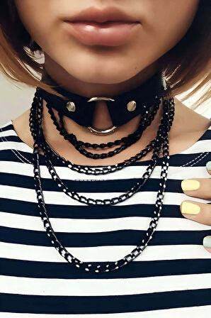 Taşlanmış Siyah Zincirli Tasma - APFT308