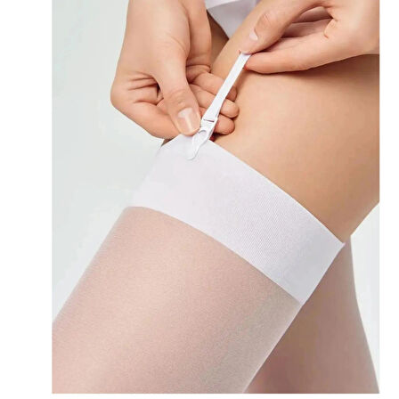 Kadın Beyaz Düz Jartiyer Çorabı 0435