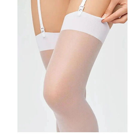 Kadın Beyaz Düz Jartiyer Çorabı 0435