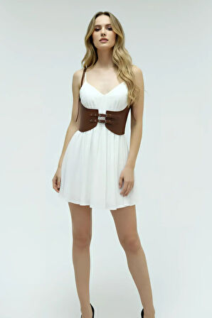 Taba Renk Kalın Kadın Kemeri, Deri Kemer Harness - APFT605