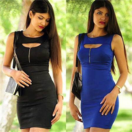TP101283 Fermuar Detaylı Mini Elbise