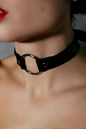 Tek Halka Detaylı Ayarlanabilir Şık Deri Choker - APFT684