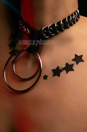 Şık Elastik Choker - Halka Detaylı Lastik Kolye - Şık Lastik Choker Harness - APFT576