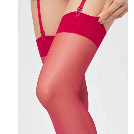 Kadın Kırmızı Düz Jartiyer Çorabı 0433