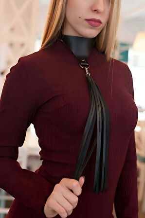 Püsküllü Şık Deri Choker Tasma Boyun Aksesuar - APFT659