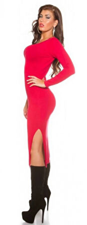 TP101171 Uzun Kollu Yırtmaçlı Kalem Elbise