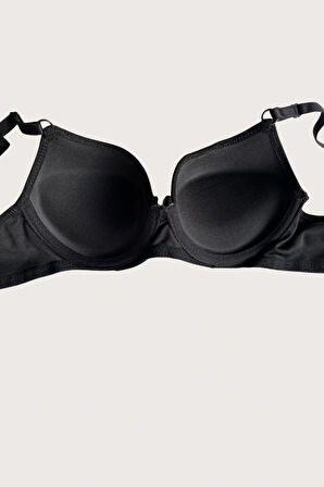 Siyah-Ten 2'li Mikro Kumaş Push Up Dolgulu Balenli Günlük Destekli Sütyen