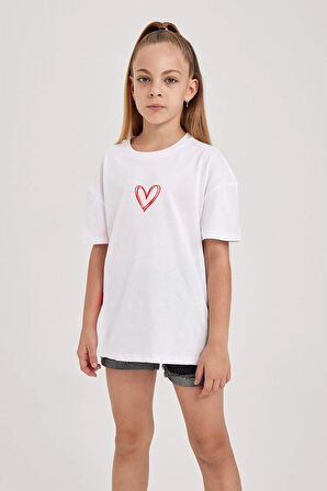 LUNAVISTA Kadın Pempe Kalp Baskılı Oversize T-shirt