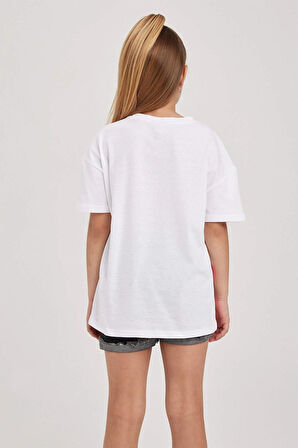 LUNAVISTA Kadın Pempe Kalp Baskılı Oversize T-shirt