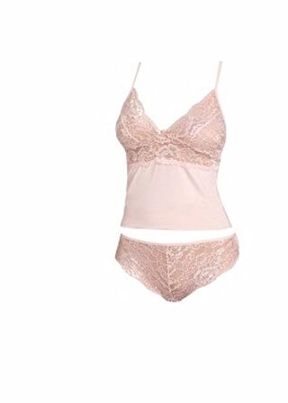 Kadın Dantelli Penye Atlet Külot / Kaşkorse Set Pudra Alissa 603
