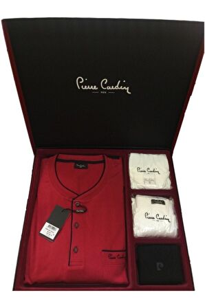 Bordo Uzun Kol Pijama Takımı+atlet+boxer+çorap+kemer+cüzdan Seti