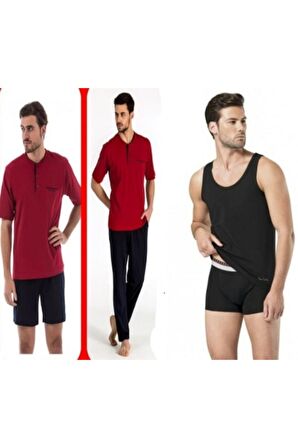 Bordo Siyah Atlet Boxer Pijama Takımı  3lu ( 5370-155)
