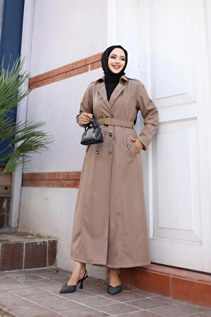 Kadın Düğmeli Kemerli Trençkot