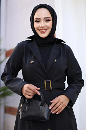 Kadın Düğmeli Kemerli Trençkot