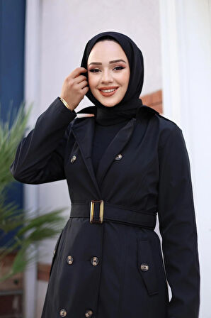 Kadın Düğmeli Kemerli Trençkot