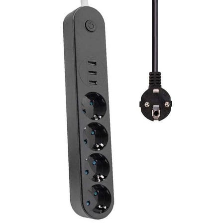 Akım Korumalı Isıya Dayanıklı 4 lü 2 Mt Uzatma 3 Adet USB 3402