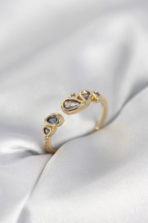 Gold Renk Mor Damla Zirkon Taşlı Kadın Yüzük TJ-BYK4018