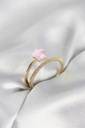 Gold Renk Zirkon Taşlı Pembe Halley Model Kadın Yüzük TJ-BYK4040