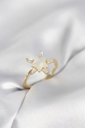 Gold Renk Yıldız Model Sedefli Zirkon Taşlı Kadın Yüzük TJ-BYK4052
