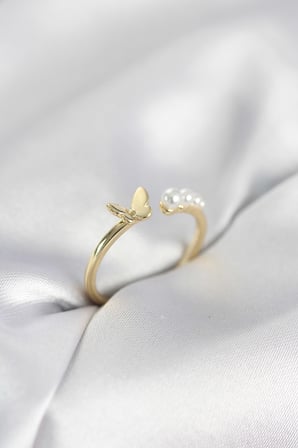 İncili Model Gold Renk Pirinç Kadın Yüzük TJ-BYK4121