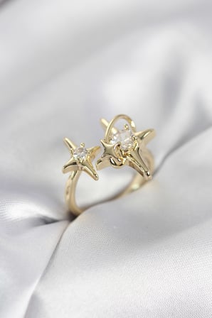 Gold Renk Kutup Yıldızı Model Zirkon Taşlı Kadın Yüzük TJ-BYK4125