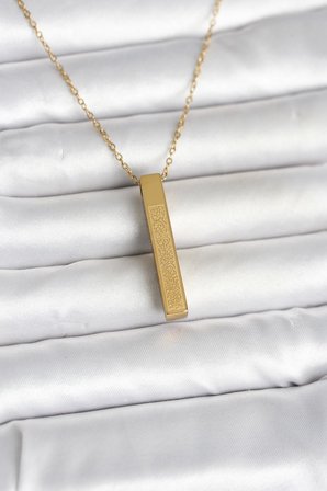 316L Çelik Gold Renk Ayetel Kürsi Yazılı Bar Çubuk Kolye TJ-BKO11057