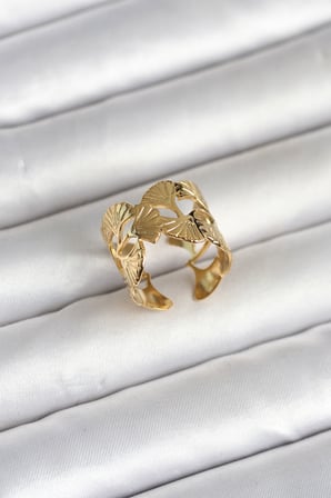 316L Çelik Gold Renk Yelpaze Model Kadın Yüzük TJ-BYK4159