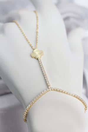 Gold Renk Pirinç Lazerli Yonca Model Zirkon Taşlı Şahmeran TJ-SN777