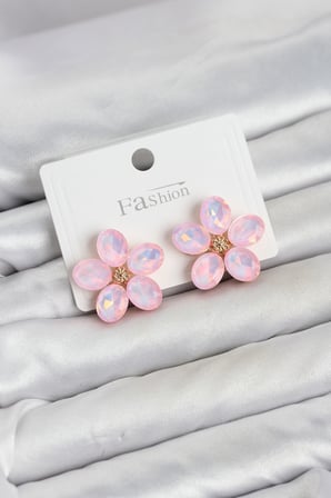Pembe Renk Kristal Taşlı Çiçek Model Kadın Küpe TJ-BKP11931