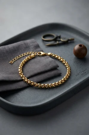 316L Çelik Gold Renk Box Zincir Model Erkek Bileklik TJ-EB3811