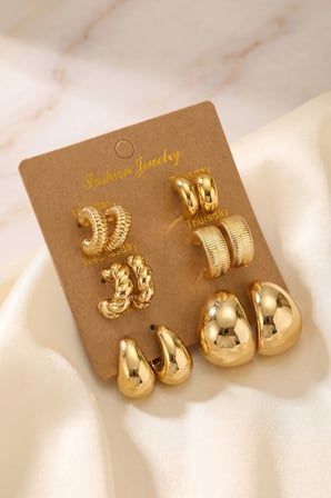 Gold Renk Metalik Kaplamalı 6 Çift CCB Küpe Seti TJ-BKP12096