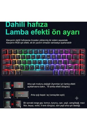 V800 68 Tuşlu RGB Mekanik Gaming Klavye Kablolu Oyuncu Klavyesi, Mavi Switch , Ultra Kompakt E-Spor Oyuncu Klavyesi