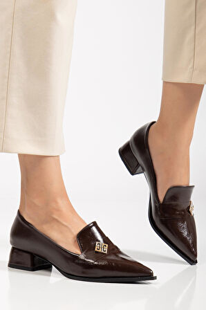 Suins Premium Melinka Model Kadın Orta Topuklu Siyah Kahve Bordo Ayakkabı