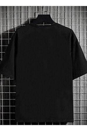 Siyah Chicago Baskılı Oversize Penye T-shirt Tişört