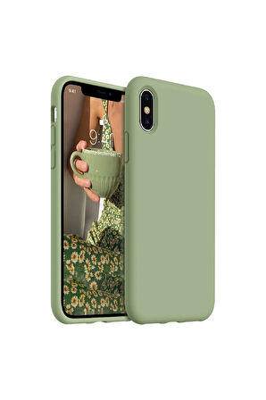 iphone X ve Xs Uyumlu Premium Lansman Liquid Silikon Kılıf İçi Kadife-Fıstık Yeşil