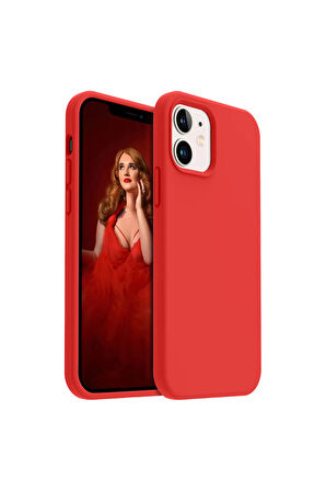 iphone 12/12 Pro Uyumlu Premium Lansman Liquid Silikon Kılıf İçi Kadife-Kırmızı