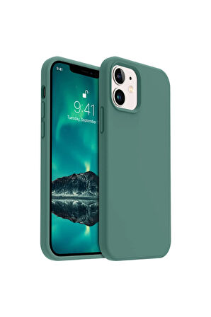 iphone 12/12 Pro Uyumlu Premium Lansman Liquid Silikon Kılıf İçi Kadife-Çam Yeşili