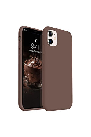 iphone 11 Uyumlu Premium Lansman Liquid Silikon Kılıf İçi Kadife-Kahverengi
