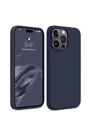 iphone 13 ProMax Uyumlu Premium Lansman Liquid Silikon Kılıf İçi Kadife-Gece Mavisi