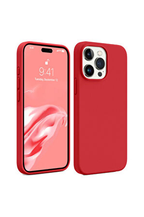 iphone 14 Pro Uyumlu Premium Lansman Liquid Silikon Kılıf İçi Kadife-Kırmızı