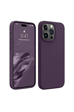 iphone 14 ProMax Uyumlu Premium Lansman Liquid Silikon Kılıf İçi Kadife-Derin Mor