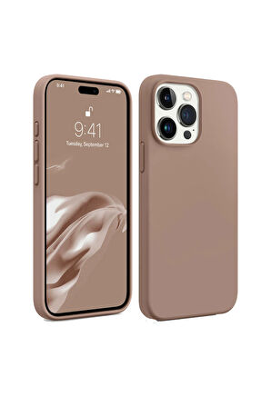 iphone 15 Pro Uyumlu Premium Lansman Liquid Silikon Kılıf İçi Kadife-Kahverengi