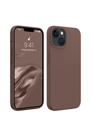 iphone 15 Uyumlu Premium Lansman Liquid Silikon Kılıf İçi Kadife-Kahverengi