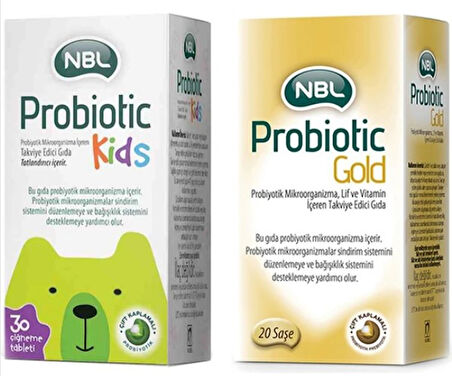 NBL Probiotic Gold 20 Stick Saşe + NBL Probiotic Kids 30 Çiğneme Tableti